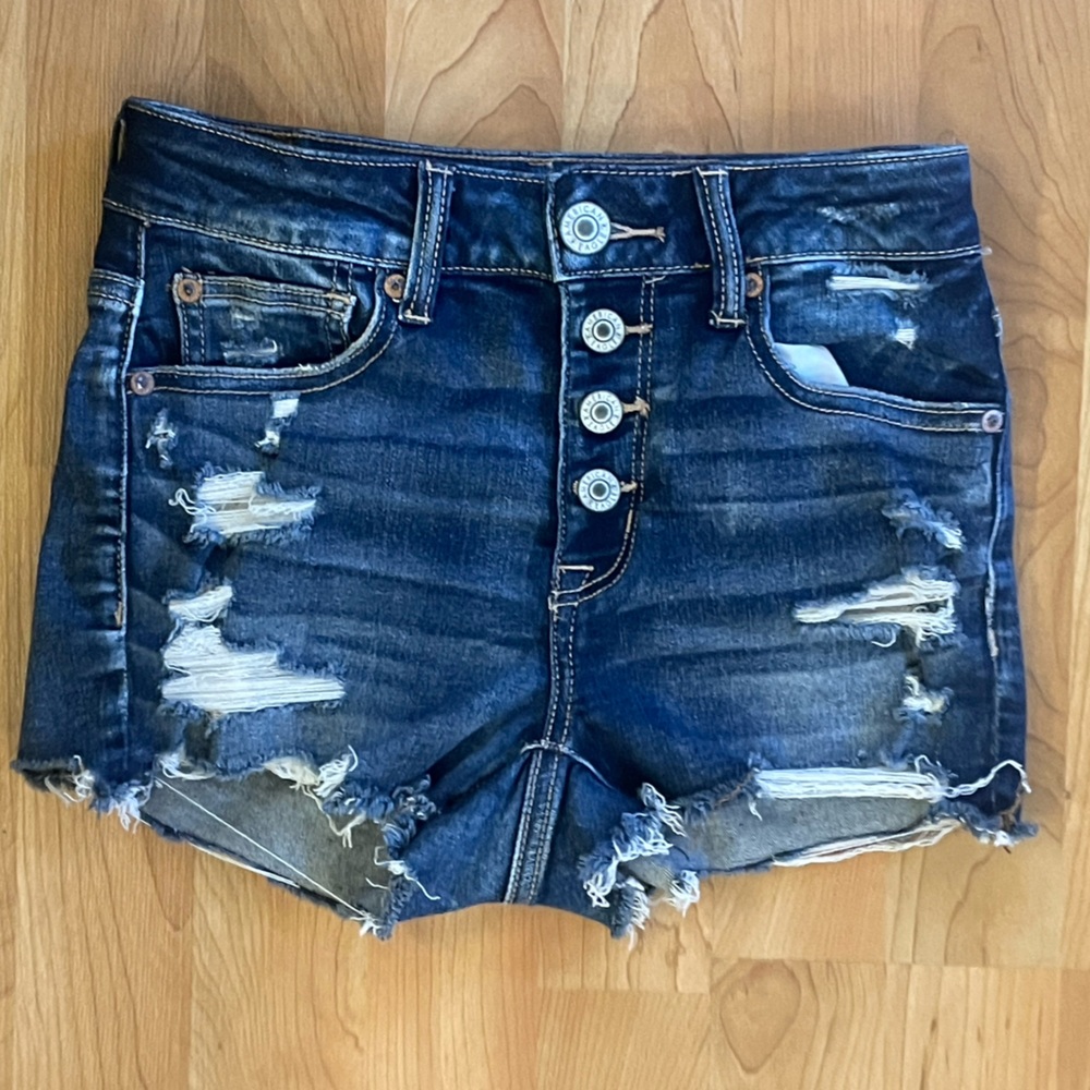 American Eagle High Rise Denim Shorts Daisy Dukes Size 2 Distressed Festival Y2K